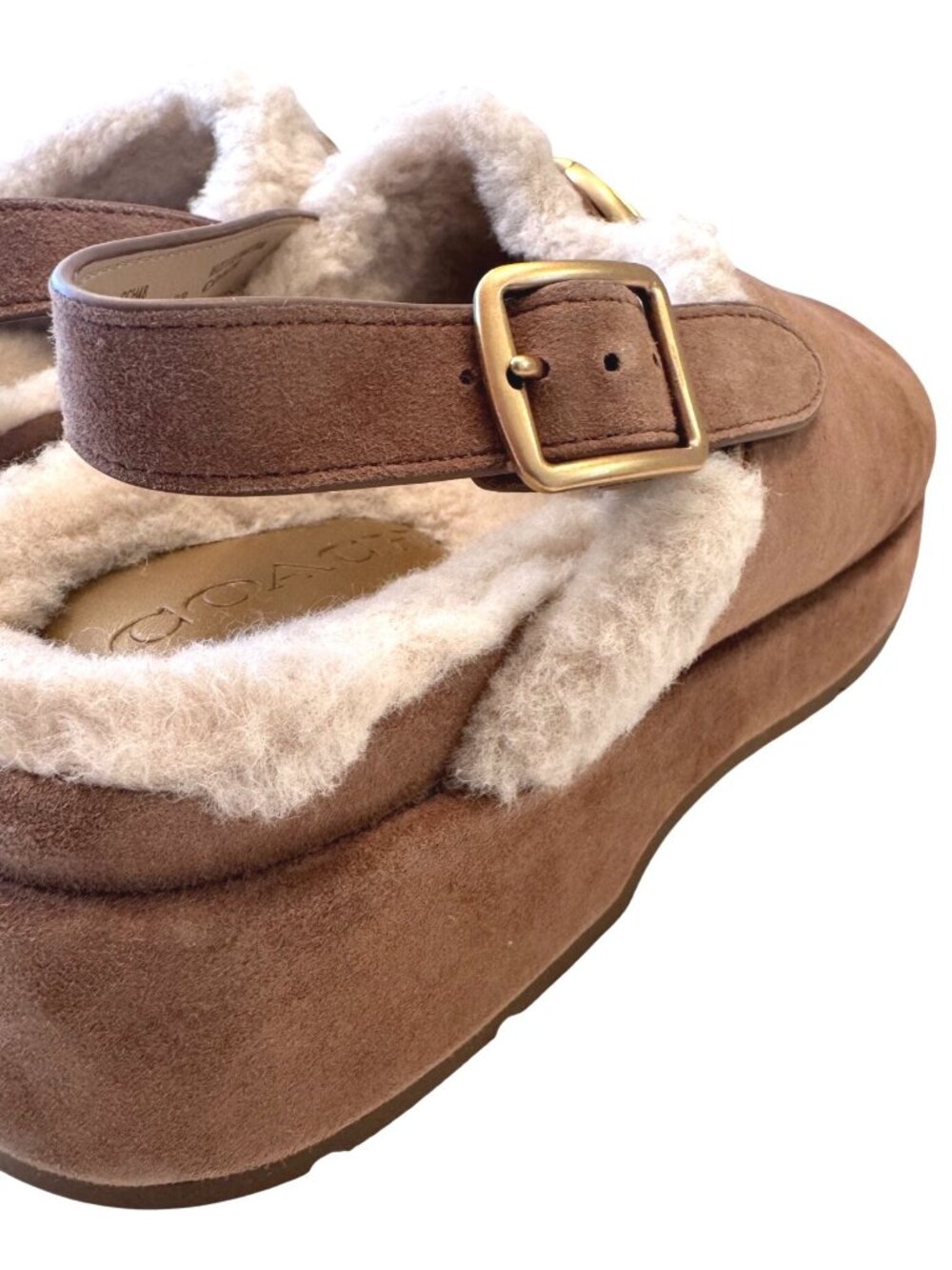 Coach Sculpted C Platform Clog Size 8 Coconut Sherpa Lined EUC Shoes - Picture 13 of 13